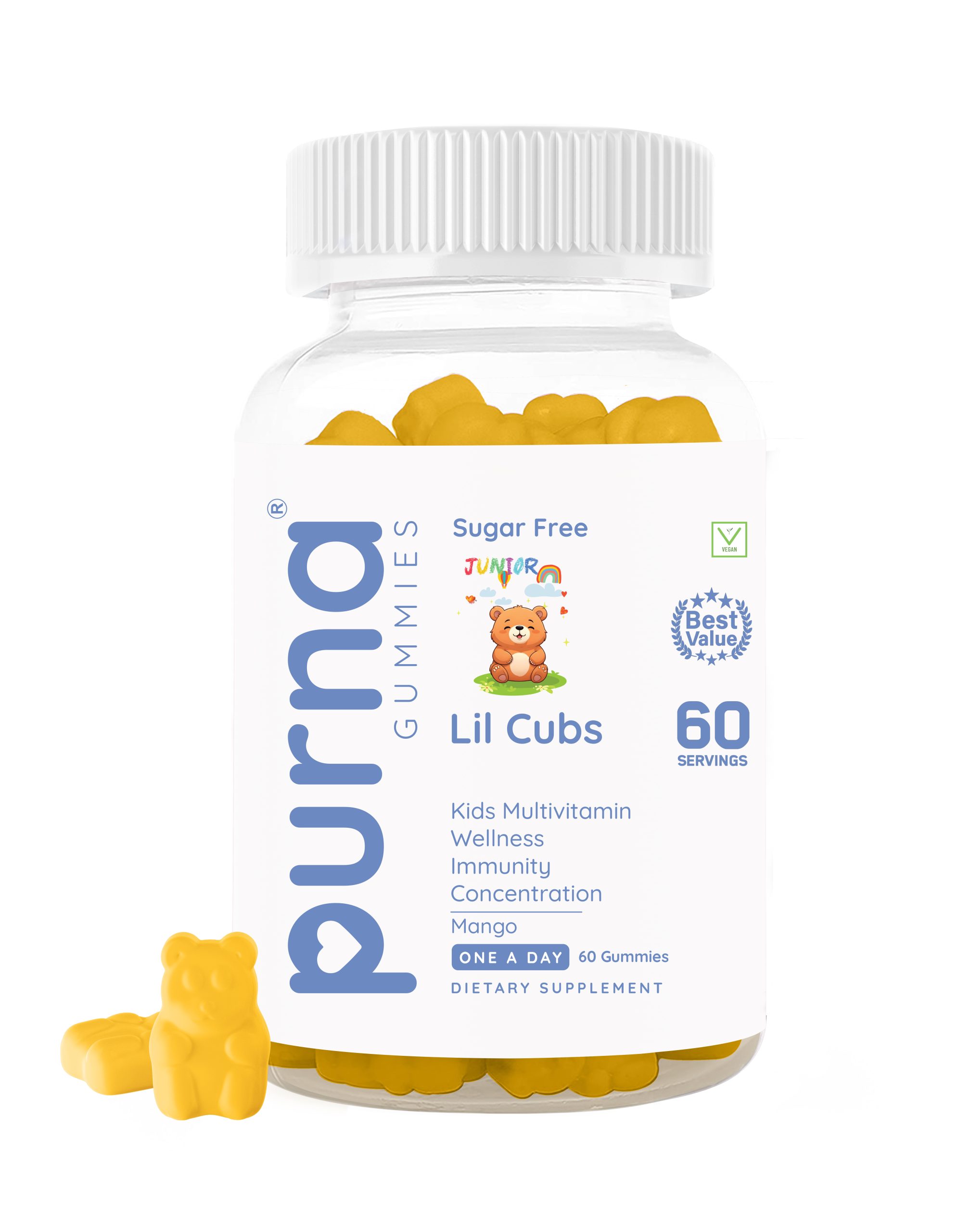 Purna Gummies - Kids Multivitamin - Lil Cubs (Mango)